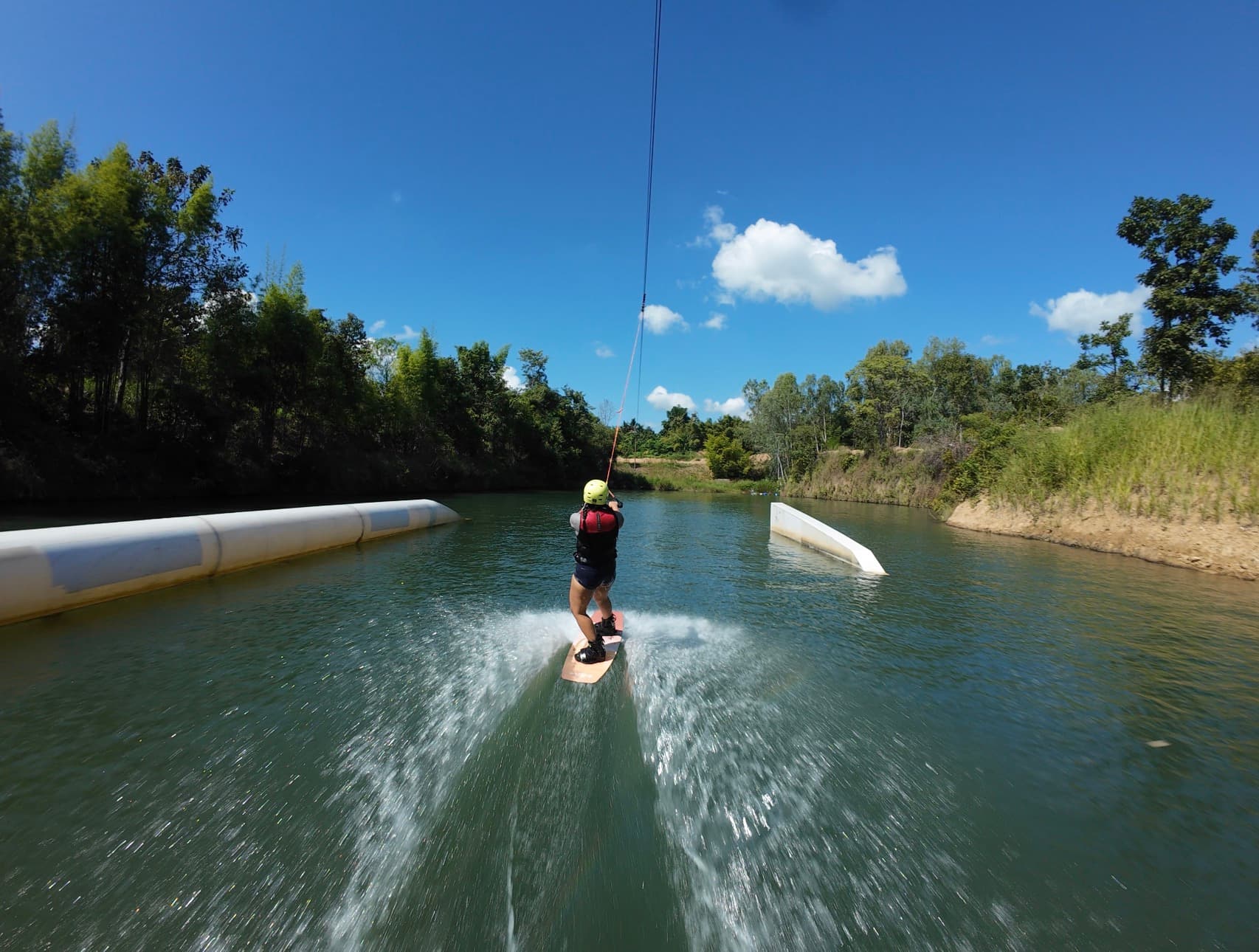Lakehouse wakeboarding action shot 2