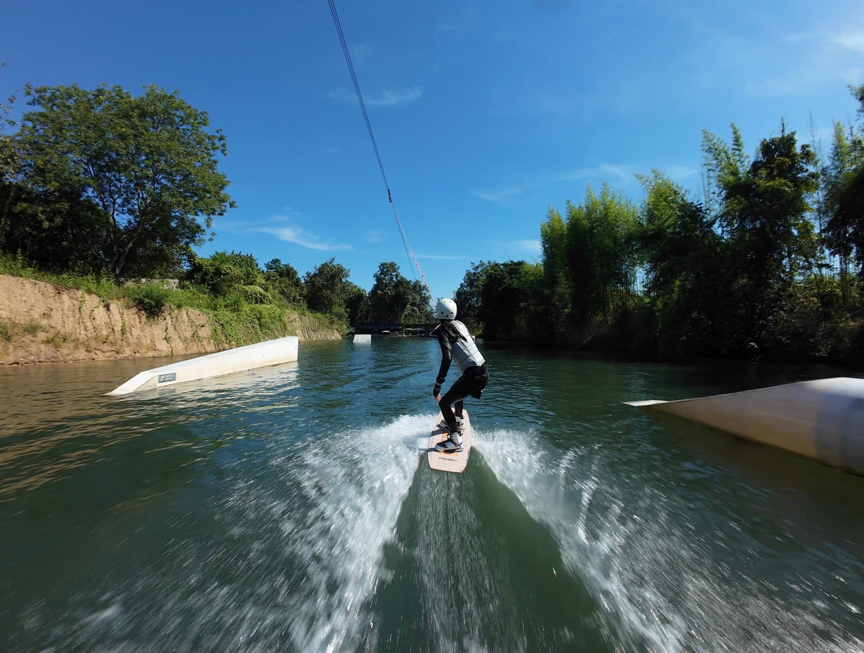Lakehouse wakeboarding action shot 3